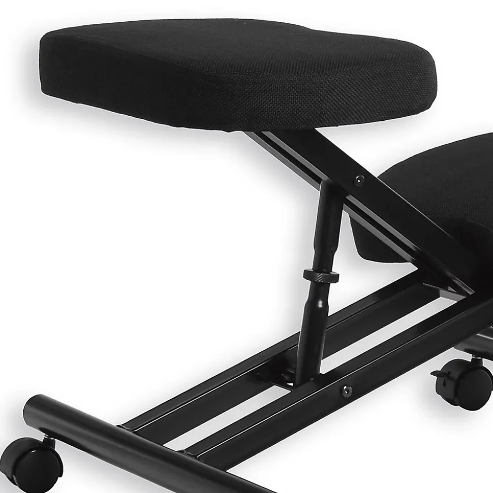 Tabouret ergonomique ROBERT, structure en métal noir et tissu noir