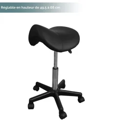 Tabouret ergonomique, selle de cheval à roulettes réglable en hauteur et pivotable - Noir - Vivezen