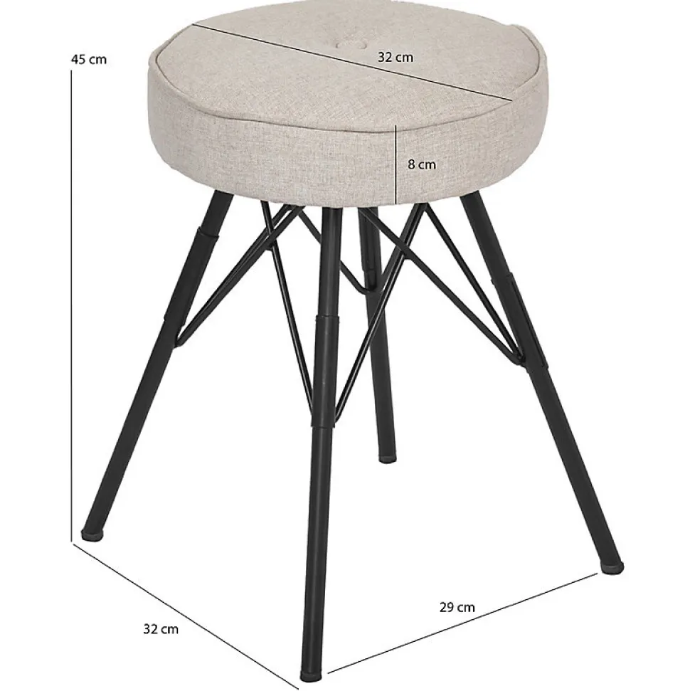 Tabouret H. 45 cm tissu chiné gris clair et pieds en métal - IDA 7483