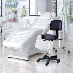 Tabouret massage à roulettes réglable en hauteur pivotant avec dossier ergonomique noir