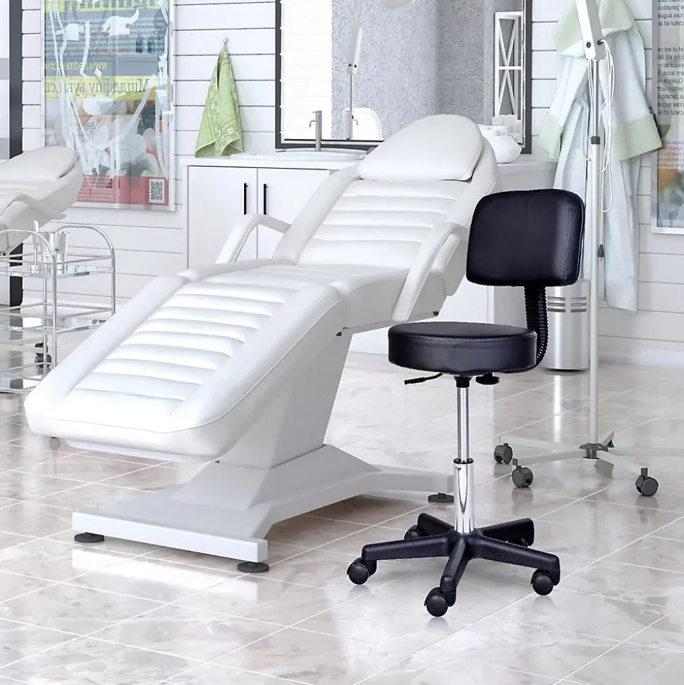 Tabouret massage à roulettes réglable en hauteur pivotant avec dossier ergonomique noir