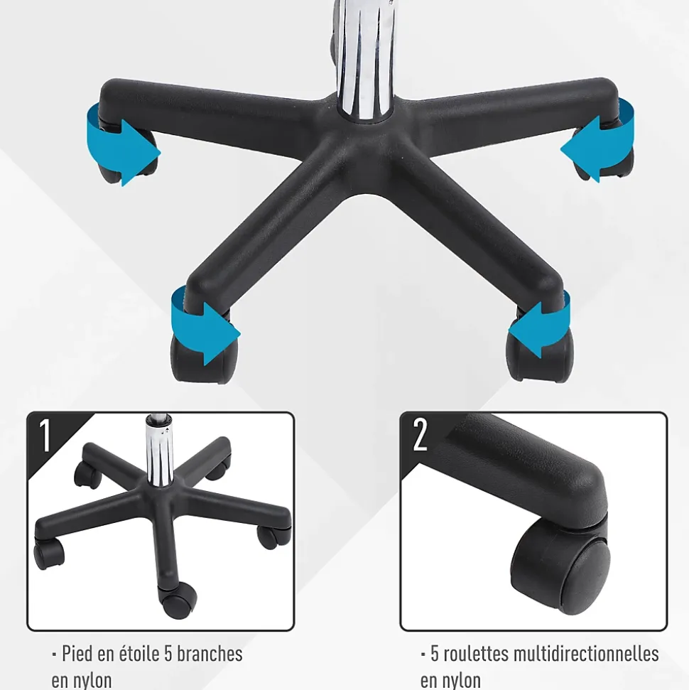 Tabouret massage à roulettes réglable en hauteur pivotant avec dossier ergonomique noir
