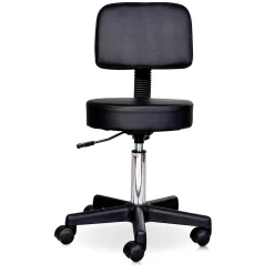Tabouret massage à roulettes réglable en hauteur pivotant avec dossier ergonomique noir