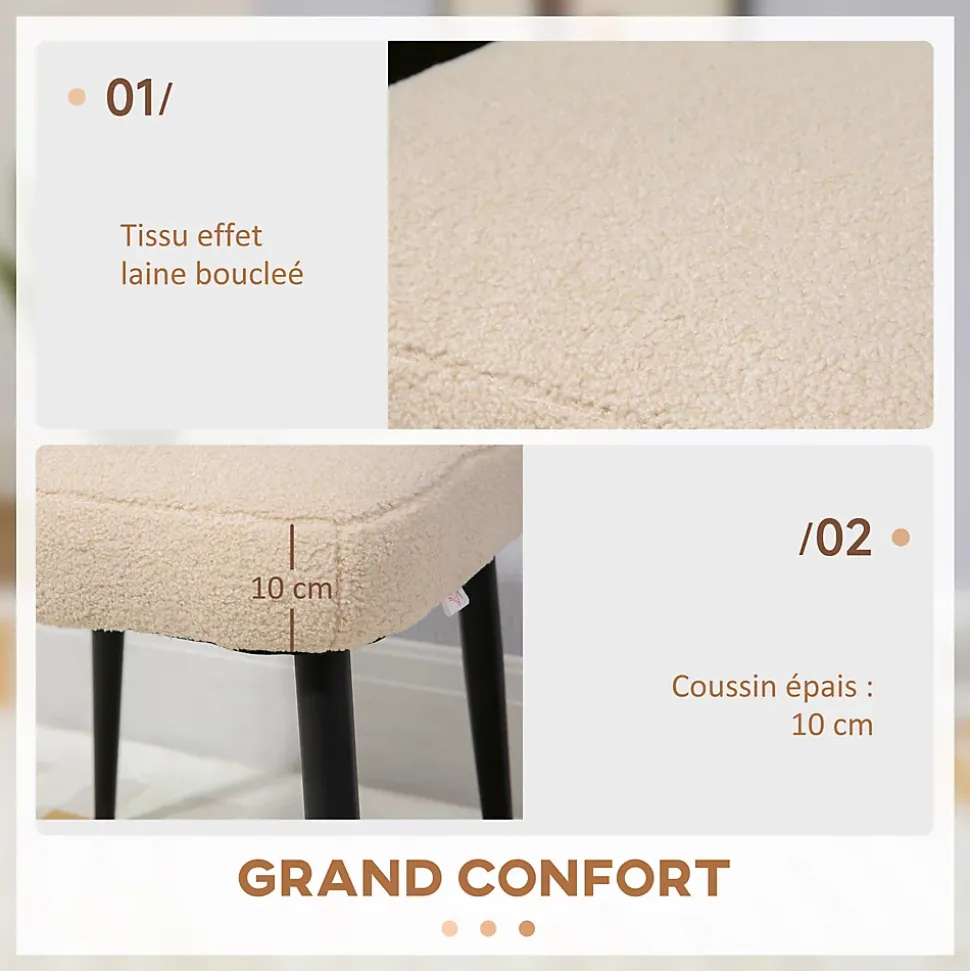 Tabouret repose-pieds design bouclette beige piètement effilé incliné acier noir