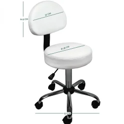 Tabouret rond à roulettes avec dossier réglable en hauteur de 50 à 64 cm et pivotable - Blanc - Vivezen