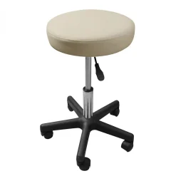 Tabouret rond à roulettes réglable en hauteur de 43.5 à 60.5 cm et pivotable - Beige - Vivezen