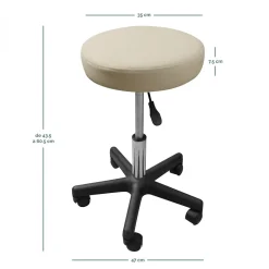 Tabouret rond à roulettes réglable en hauteur de 43.5 à 60.5 cm et pivotable - Beige - Vivezen