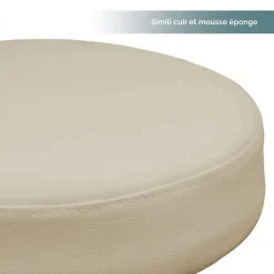 Tabouret rond à roulettes réglable en hauteur de 43.5 à 60.5 cm et pivotable - Beige - Vivezen