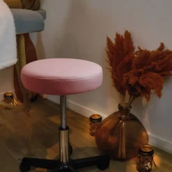 Tabouret rond à roulettes réglable en hauteur de 43.5 à 60.5 cm et pivotable - Rose pastel - Vivezen