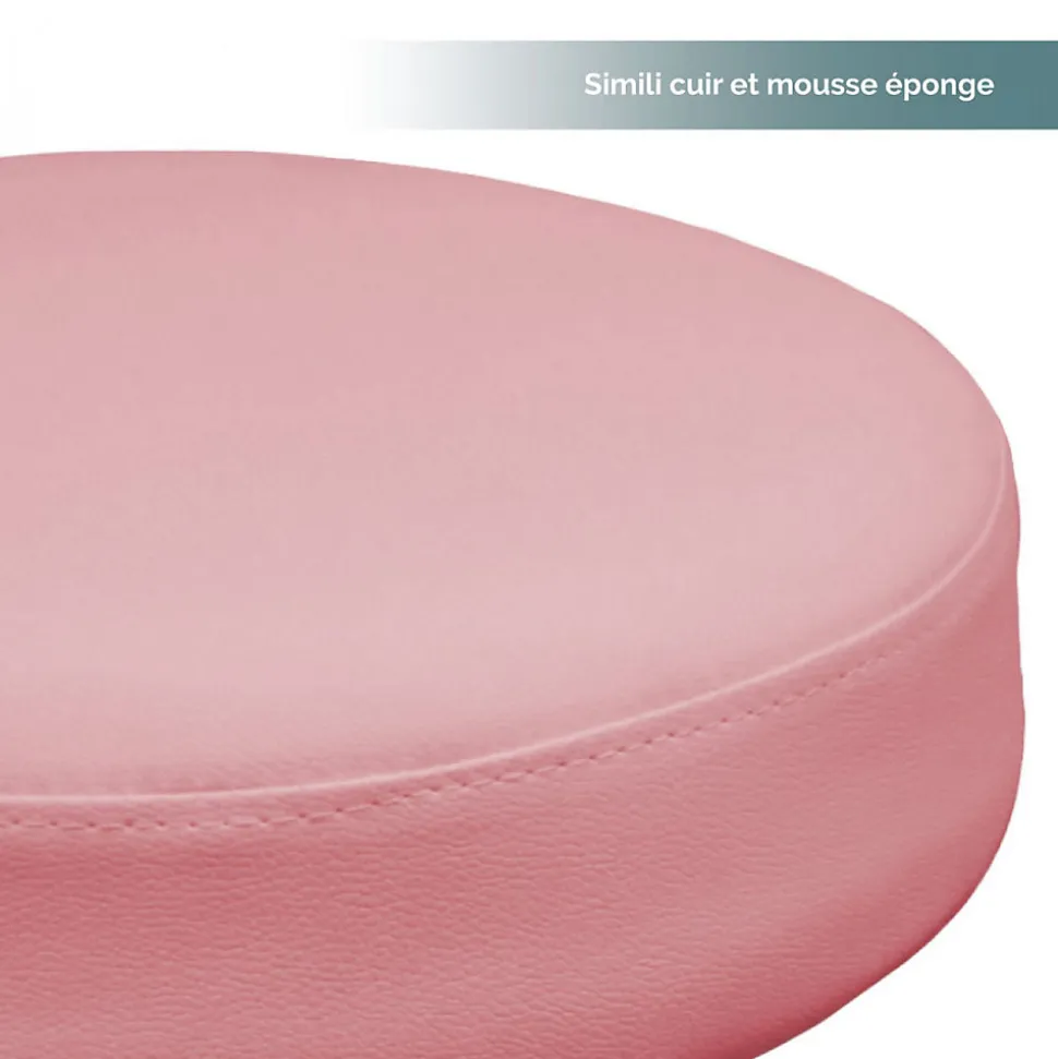 Tabouret rond à roulettes réglable en hauteur de 43.5 à 60.5 cm et pivotable - Rose pastel - Vivezen