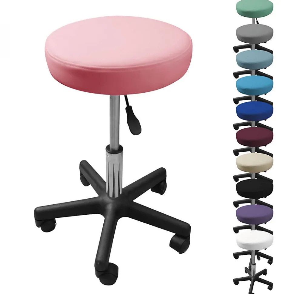 Tabouret rond à roulettes réglable en hauteur de 43.5 à 60.5 cm et pivotable - Rose pastel - Vivezen
