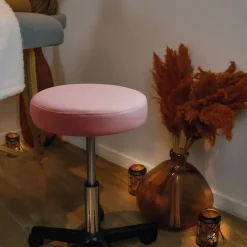 Tabouret rond à roulettes réglable en hauteur de 43.5 à 60.5 cm et pivotable - Rose pastel - Vivezen