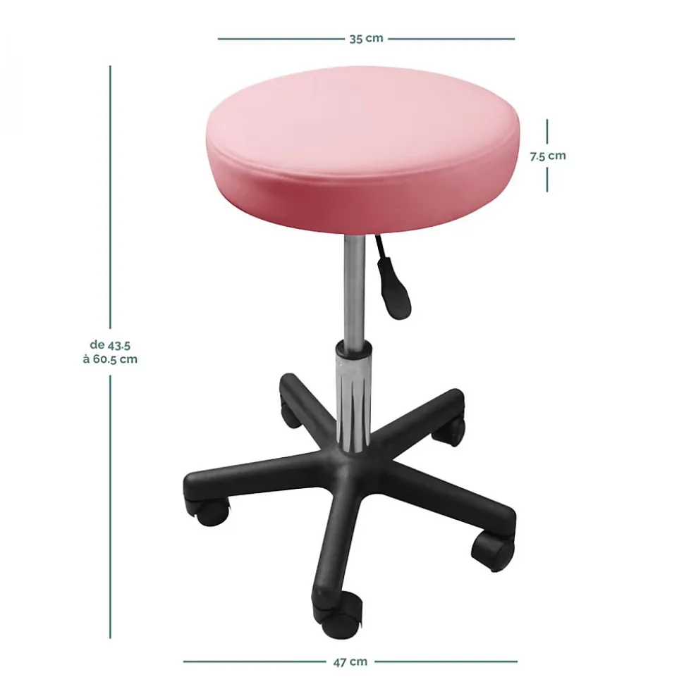 Tabouret rond à roulettes réglable en hauteur de 43.5 à 60.5 cm et pivotable - Rose pastel - Vivezen