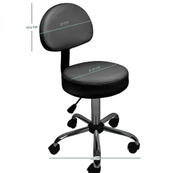 Tabouret rond à roulettes avec dossier réglable en hauteur de 50 à 64 cm et pivotable - Noir - Vivezen