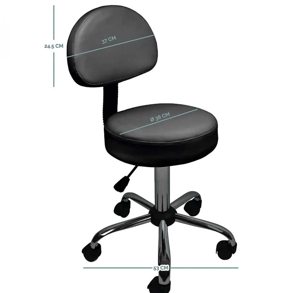 Tabouret rond à roulettes avec dossier réglable en hauteur de 50 à 64 cm et pivotable - Noir - Vivezen