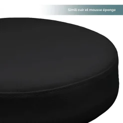 Tabouret rond à roulettes réglable en hauteur de 43.5 à 60.5 cm et pivotable - Noir - Vivezen