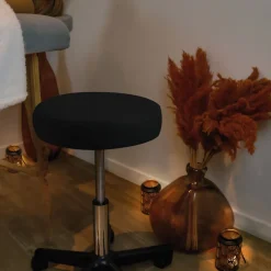 Tabouret rond à roulettes réglable en hauteur de 43.5 à 60.5 cm et pivotable - Noir - Vivezen