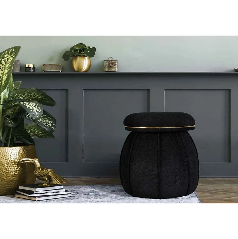 Tabouret Rond Déco "Corin" 55cm Noir & Or