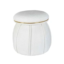 Tabouret Rond Déco "Corin" 55cm Blanc & Or