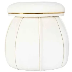 Tabouret Rond Design "Corin" 55cm Ivoire & Or