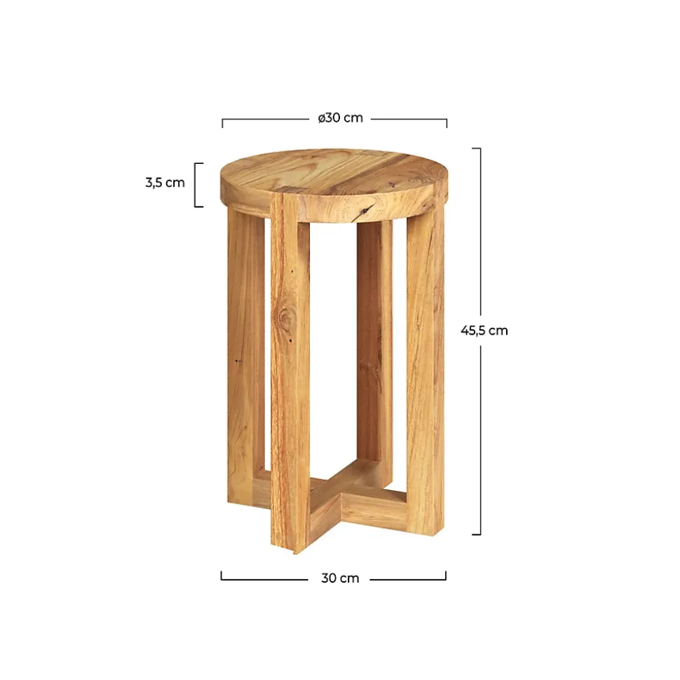 Tabouret rond en bois de teck recyclé H45,5 cm - Noé
