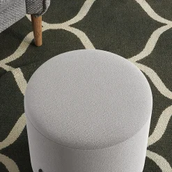 Tabouret rond style contemporain châssis piètement acier noir assise aspect velours gris clair