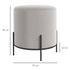 Tabouret rond style contemporain châssis piètement acier noir assise aspect velours gris clair