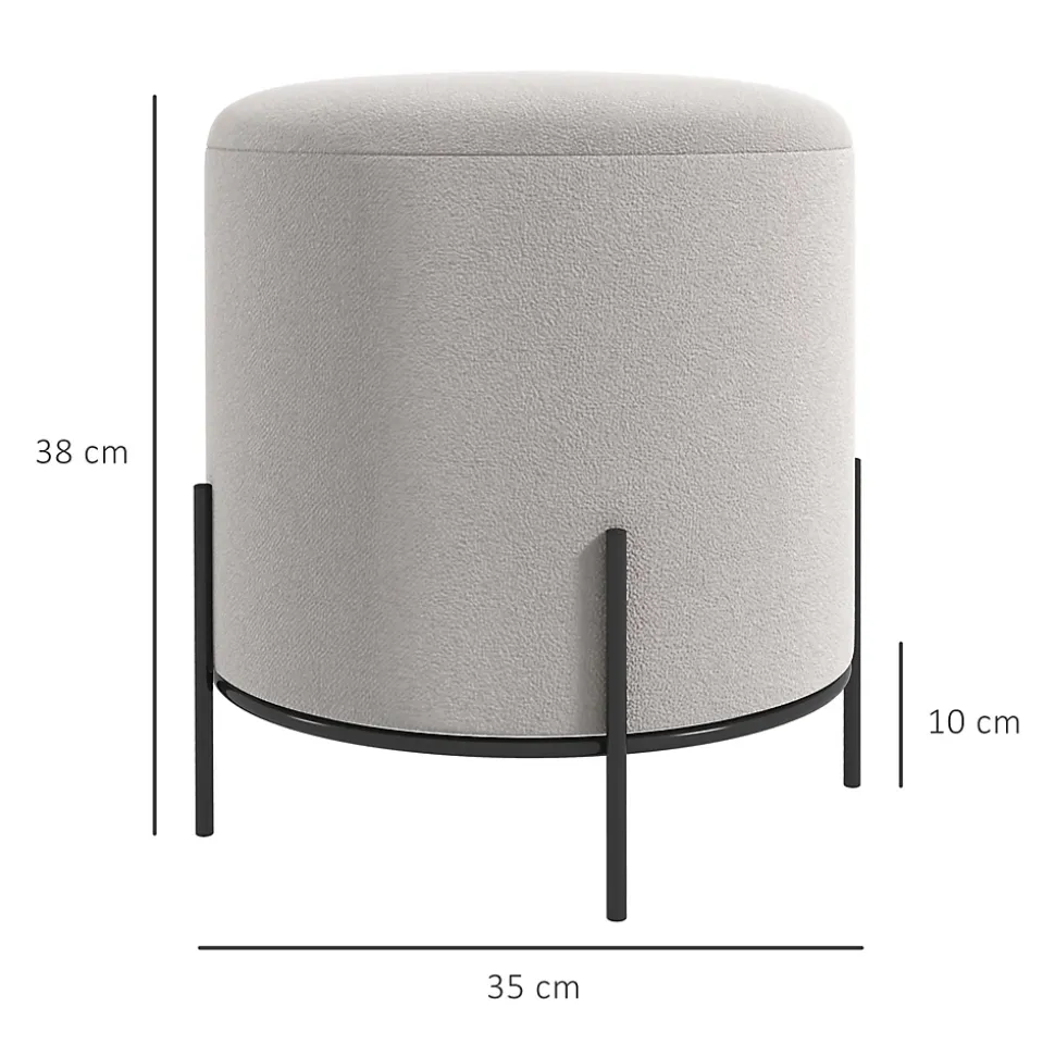 Tabouret rond style contemporain châssis piètement acier noir assise aspect velours gris clair