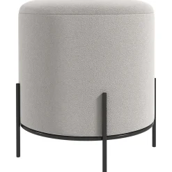 Tabouret rond style contemporain châssis piètement acier noir assise aspect velours gris clair