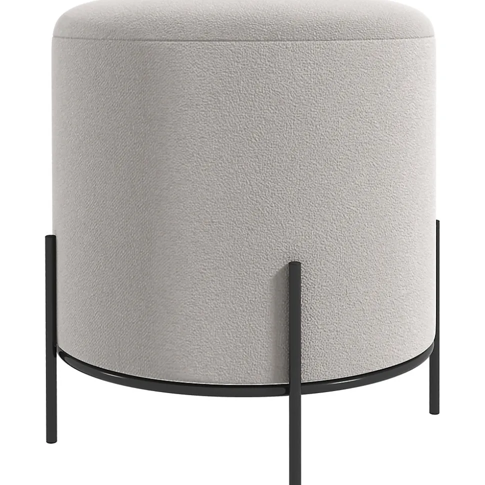 Tabouret rond style contemporain châssis piètement acier noir assise aspect velours gris clair