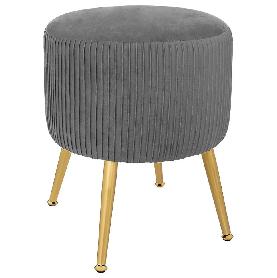 Tabouret Solaro gris en velours plissé - Atmosphera