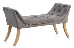 Tabouret tapissé en tissu velours gris et pieds en bois