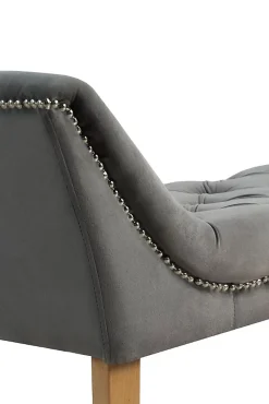 Tabouret tapissé en tissu velours gris et pieds en bois