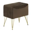 Tabouret tapissé en tissu velours marron avec pieds dorés