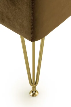 Tabouret tapissé en tissu velours marron avec pieds dorés