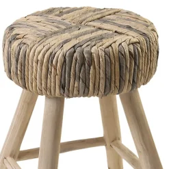 Tabouret-Table d'appoint artisanal en bois de teck et tressage - TRESA