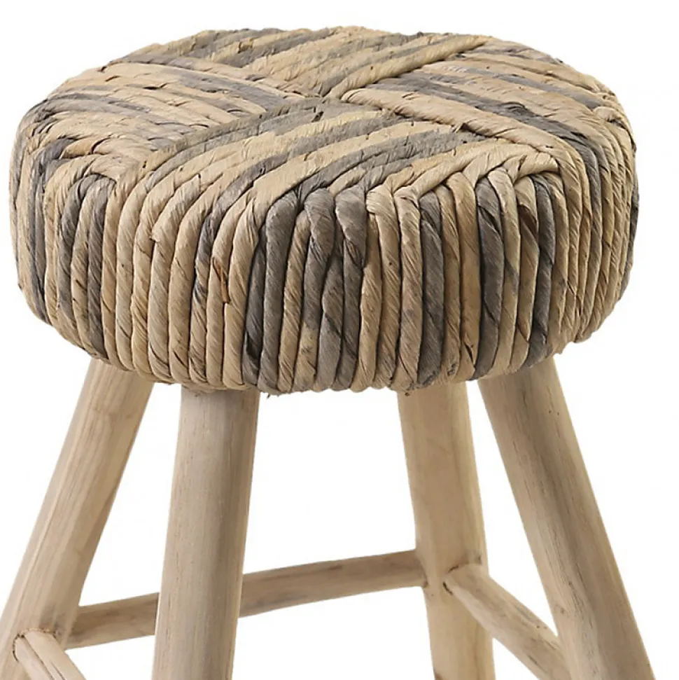Tabouret-Table d'appoint artisanal en bois de teck et tressage - TRESA