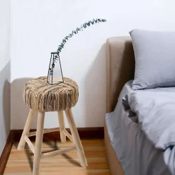 Tabouret-Table d'appoint artisanal en bois de teck et tressage - TRESA