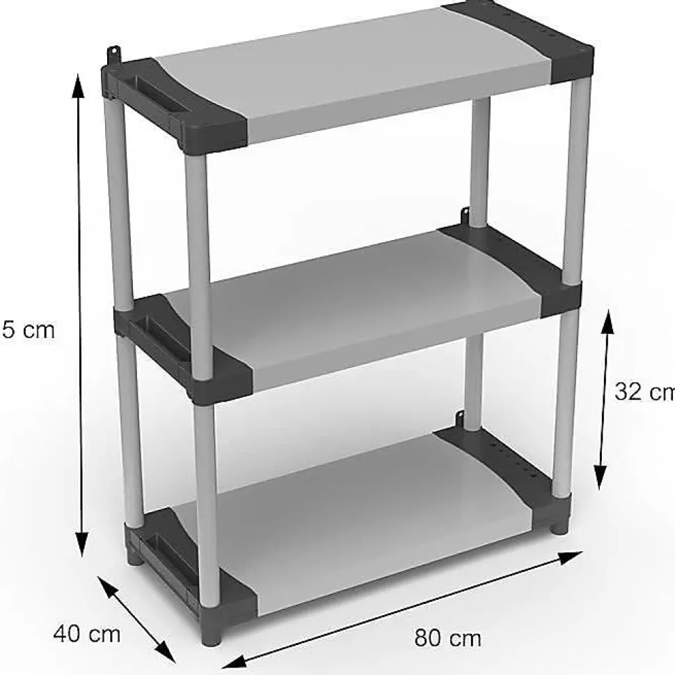 Étagere plastique - TOOD - 3 tablettes - Charge 80 kg par tablette - 80x40x85 cm - Noir/gris