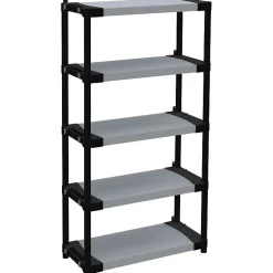 Étagere plastique - TOOD - 5 tablettes - Charge 80 kg - 80x40x171 cm - Noir/gris