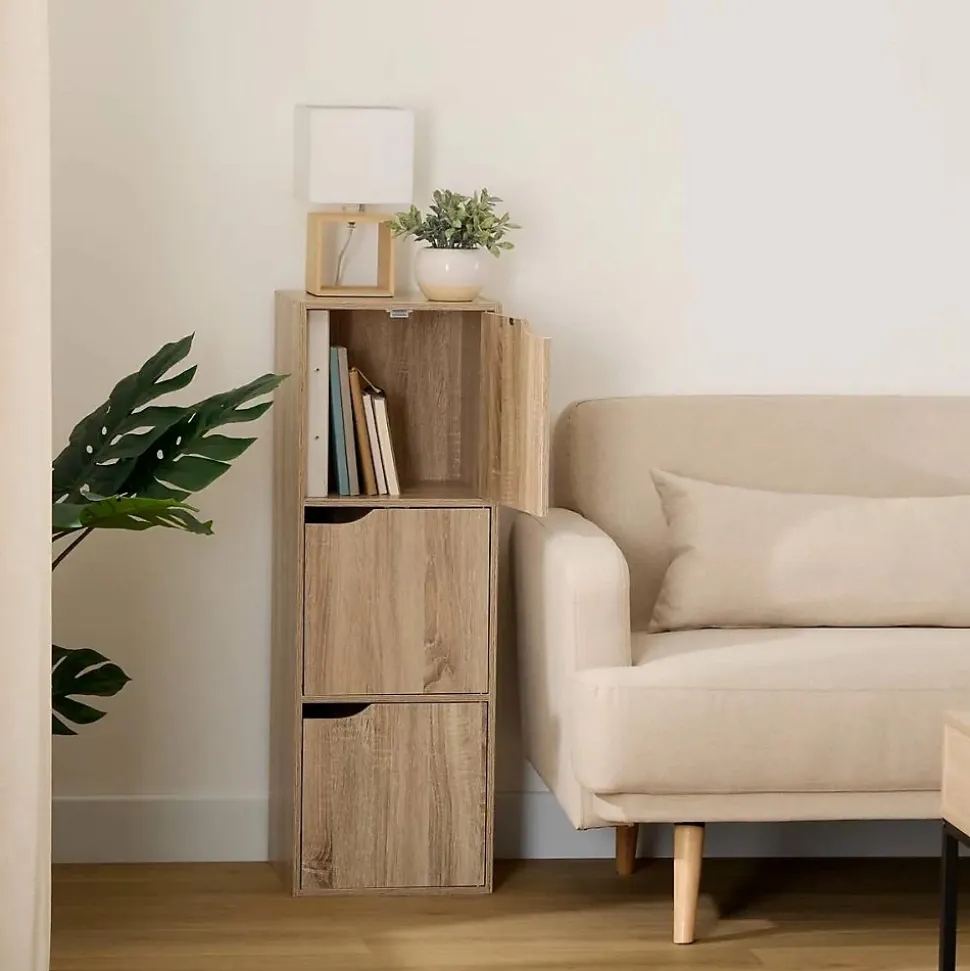 Étagère 3 cases avec portes Effet chêne naturel Mix N' Modul - 5Five