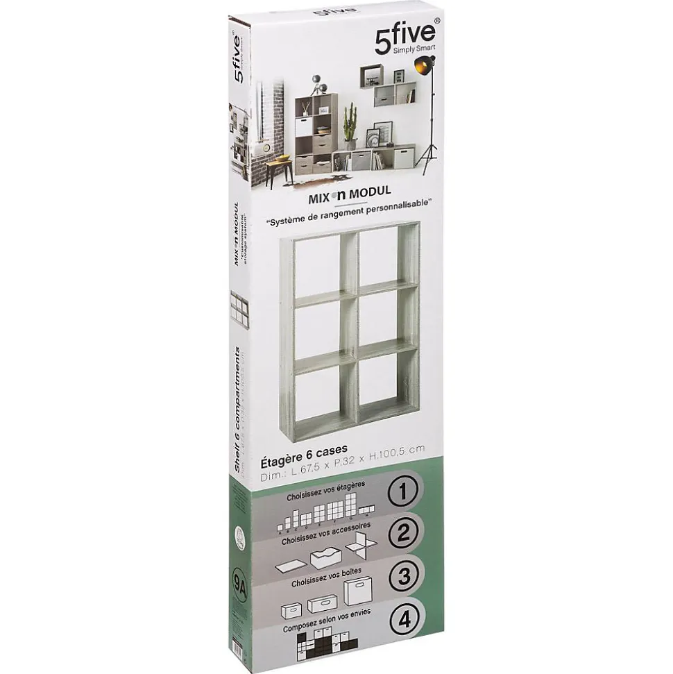 Étagère 6 cases Effet chêne gris Mix N' Modul - 5Five