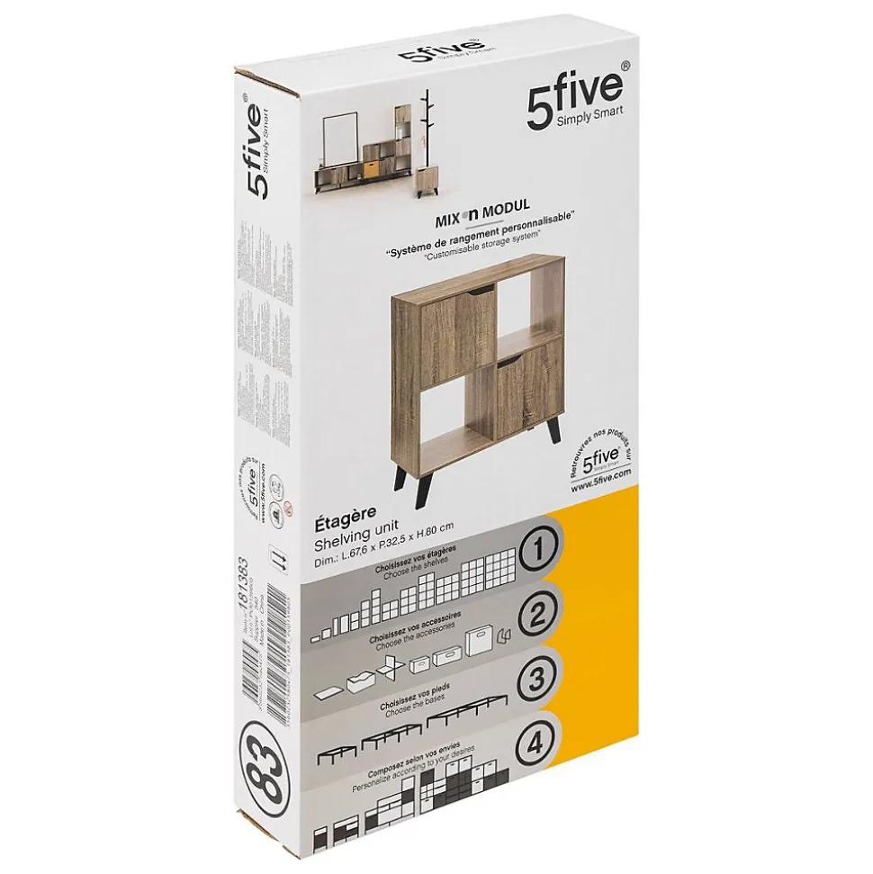 Étagère 4 cases porte Effet bois naturel Ceda - 5Five
