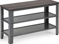 étagère à Chaussures à 3 Niveaux 73x30x45CM Style Industriel,Banc à Chaussures Longue,4 Pieds Réglables,Gris