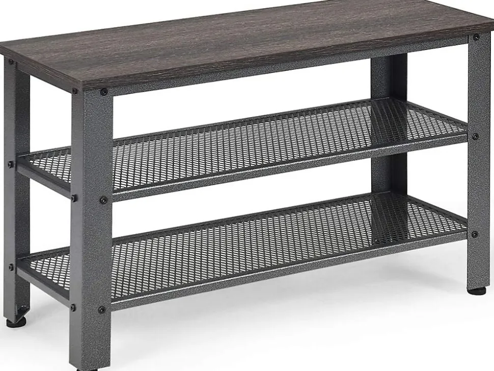 étagère à Chaussures à 3 Niveaux 73x30x45CM Style Industriel,Banc à Chaussures Longue,4 Pieds Réglables,Gris