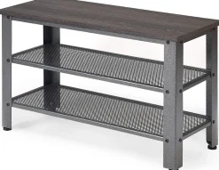 étagère à Chaussures à 3 Niveaux 73x30x45CM Style Industriel,Banc à Chaussures Longue,4 Pieds Réglables,Gris
