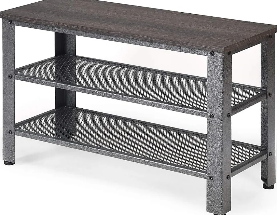 étagère à Chaussures à 3 Niveaux 73x30x45CM Style Industriel,Banc à Chaussures Longue,4 Pieds Réglables,Gris