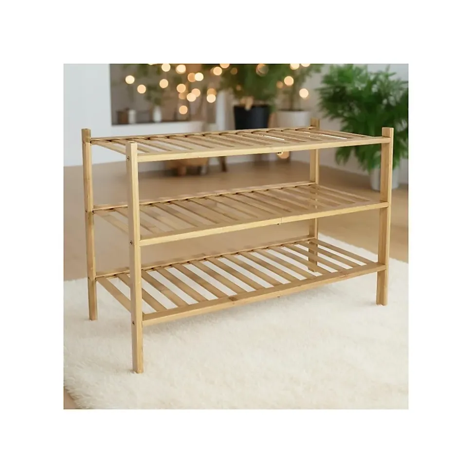 Étagère à chaussures 3 niveaux en bambou naturel 69 x 28 x 47,5 cm