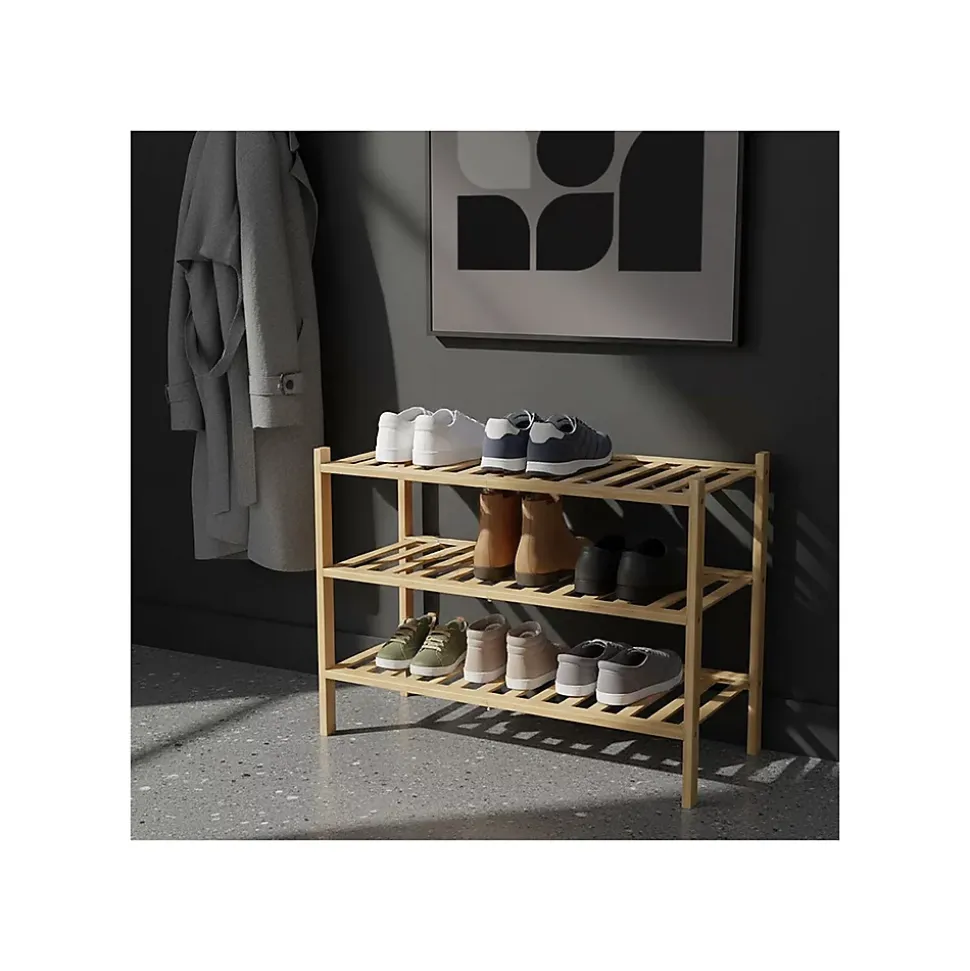 Étagère à chaussures 3 niveaux en bambou naturel 69 x 28 x 47,5 cm