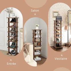 étagère à Chaussures à 7 Niveaux en Bois Range Chaussures Vertical et Compact en Hauteur Différente Organisateur de Rangement